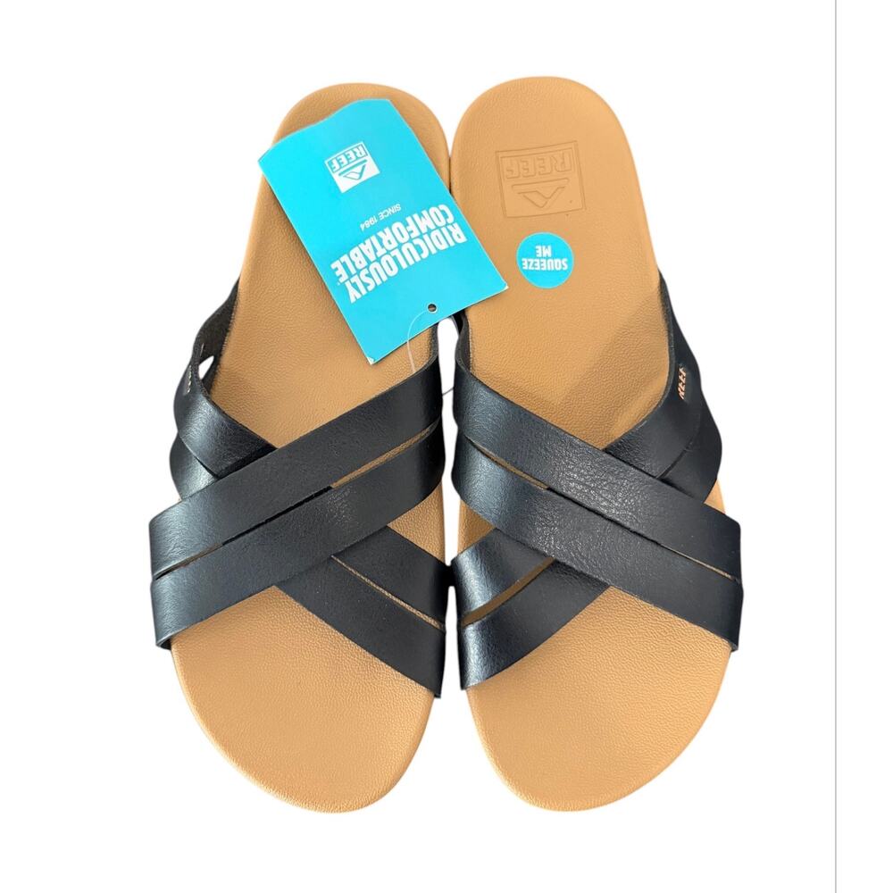Reef Cushion Spring Bloom Slide Sandals Black Women’s 8.5 Beach Resort NWT - Picture 4 of 8